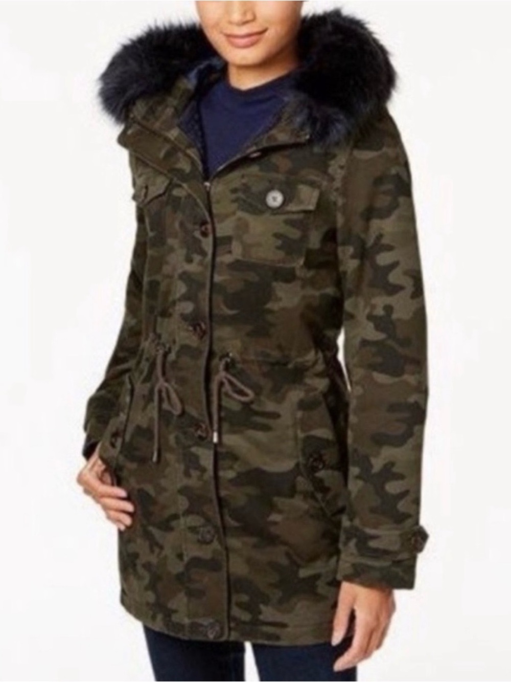 BCBGeneration Women's Camouflage Utility Parka with Faux Fur Trim